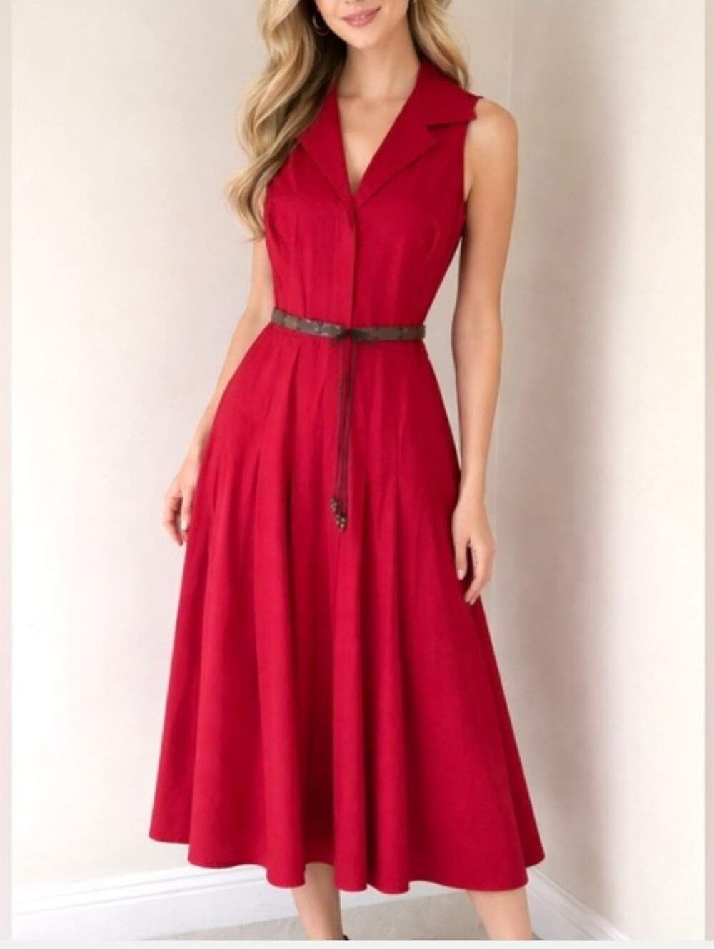 Talbots NWT Red Sleeveless Cotton Shirt Dress Size 16 NEW